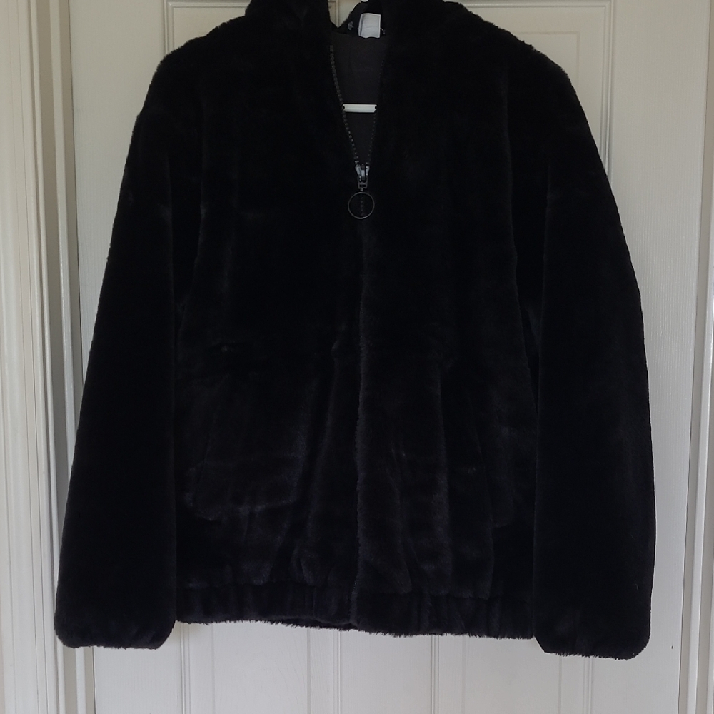 Black Faux Fur Zip-Up Jacket XS